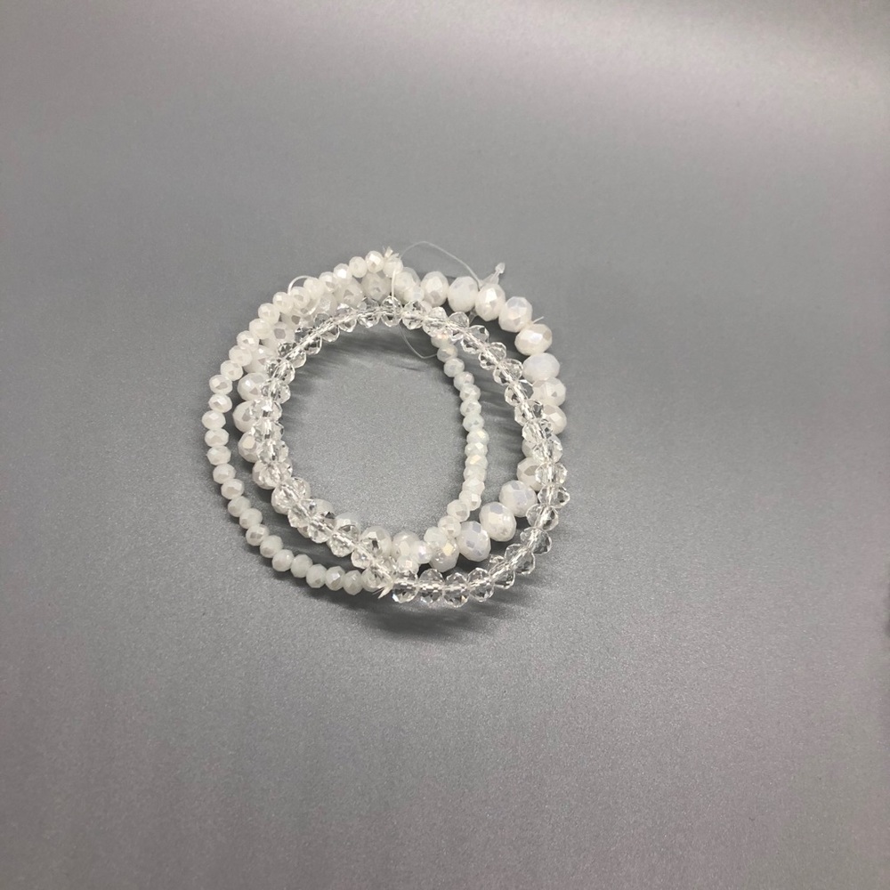 Clear and white iridescent stretch bracelets